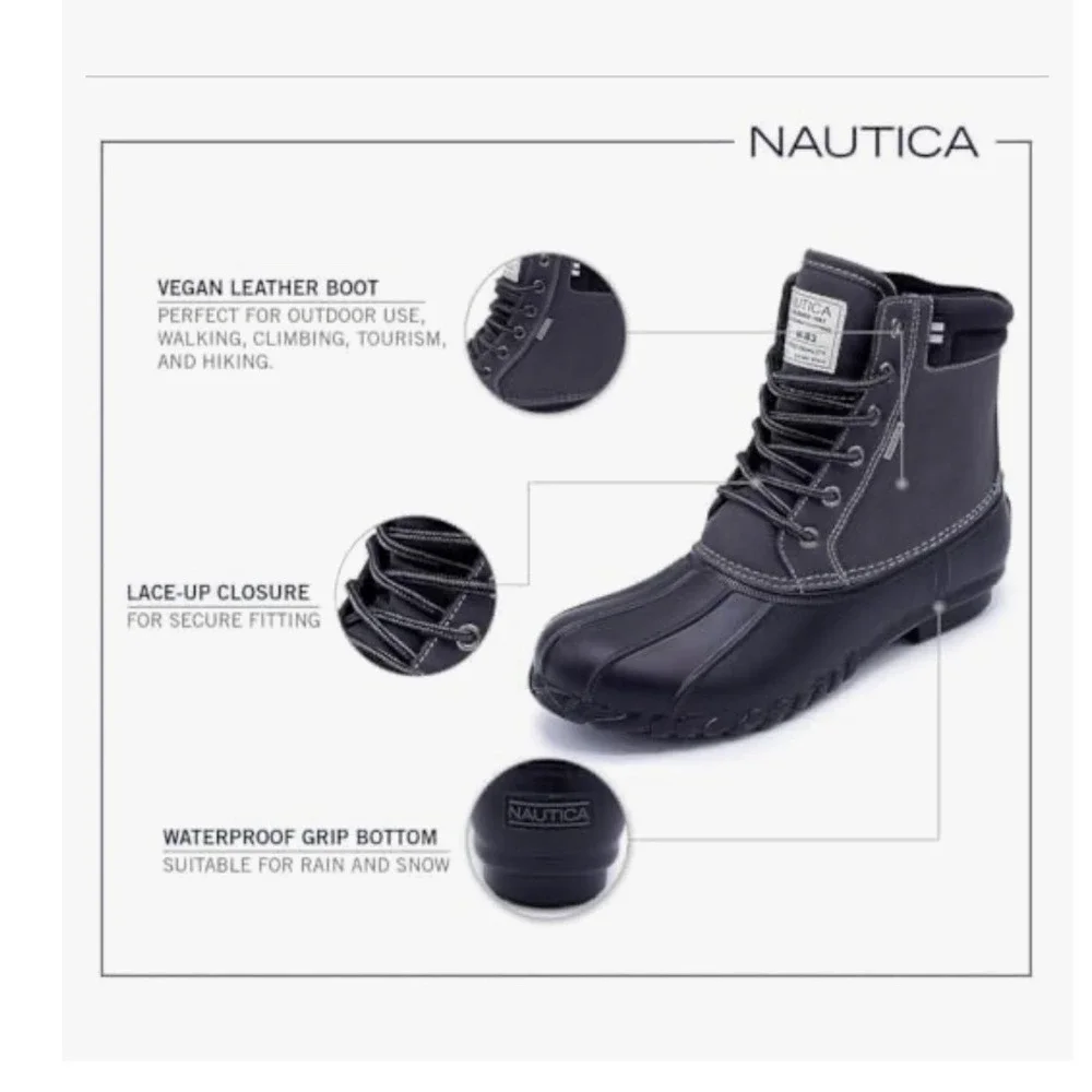 Nautica‎ Manning Mens Charcoal Black Waterproof Duck Boots FU0021 Size 10 NEW